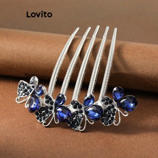 Lovito Casual Presilha de Cabelo Feminina Floral de Metal LFA02046 (Azul Royal/Champagne)