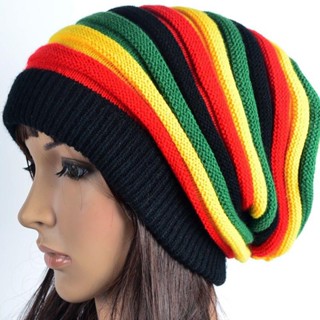 Homens Mulheres Popular Europeu Americano Popular Outono Inverno Jamaica Reggae Chapéu de Lã Reggae Listras Coloridas Chapéu Pullover de malha Arco-Íris Longo