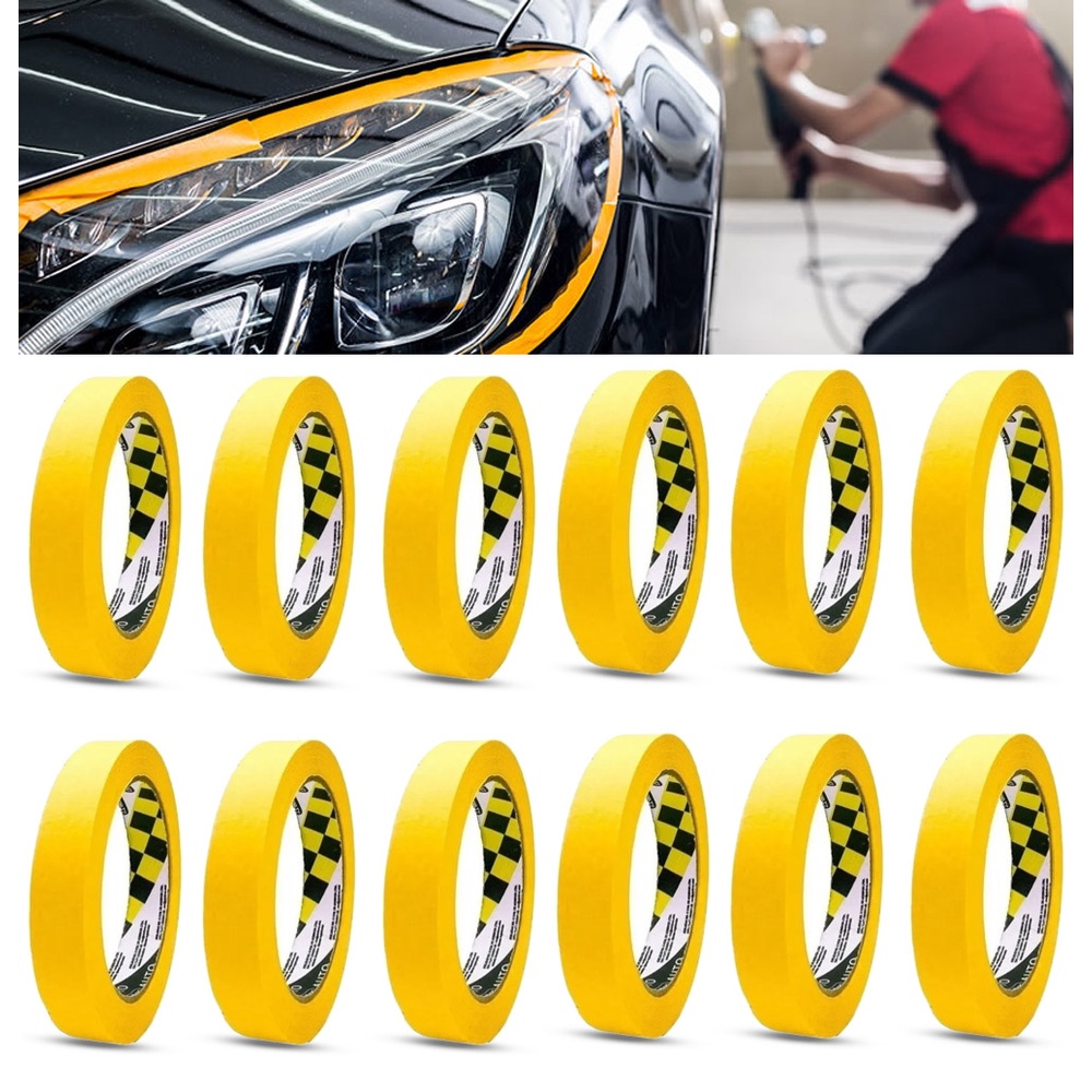 Kit 12 Fitas Crepe Automotiva Adelbras Amarela 18mm x 40m
