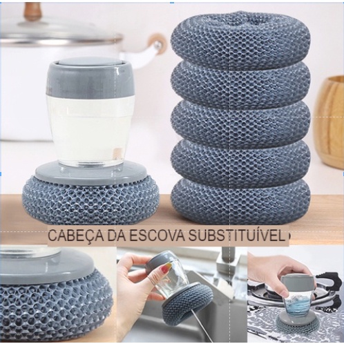 Imagem Escova de Louça/Panela De Aço com Dispenser Recipiente para Detergente Fogão Cozinha Limpeza Esponja