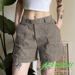 Pracu-Mulheres Carga Elástica Cintura Baixa Bolso Shorts Y2k Egirls Slim Equipado