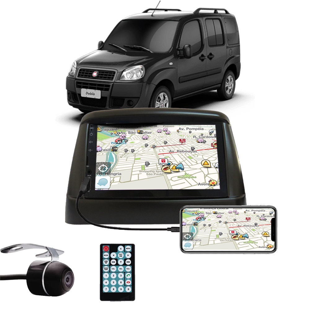 Multimídia Fiat Doblo Espelhamento Bluetooth USB SD Card + Moldura + Câmera Borboleta