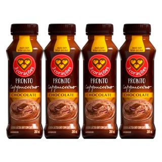 Kit 4 Cappuccino Pronto 3 Corações Chocolate 260ml