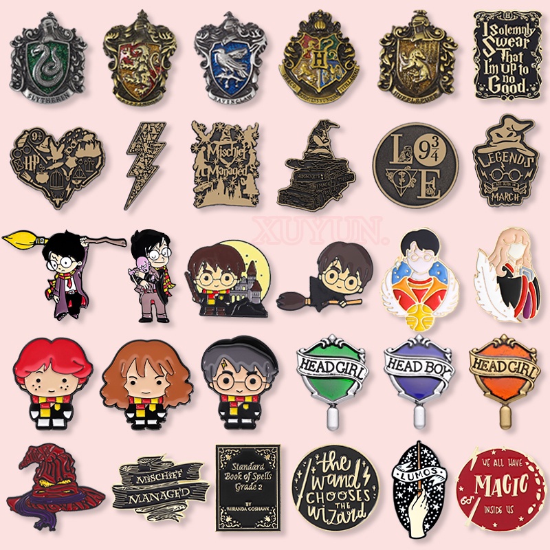 50 Estilos De Alfinetes Esmaltados De Filme Da Academia Mágica Harry Potter Broches De Metal Emblemas Acessórios De Roupas Joias Presentes