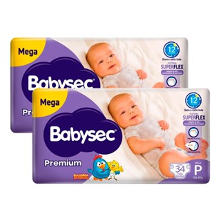Kit 2 Fralda Babysec Premium Tamanho P com 34 Fraldas Descartáveis