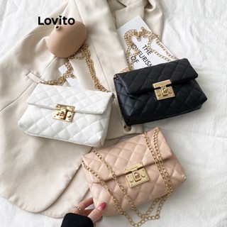 Lovito Bolsa De Ombro Pequena Elegante De Metal Com Corrente Lisa Para Mulheres LFA08017 (Cáqui Claro/Branco/Preto)