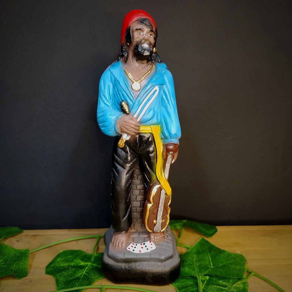 IMAGEM EM GESSO CIGANO CAMISA AZUL PANO VERMELHO 22CM