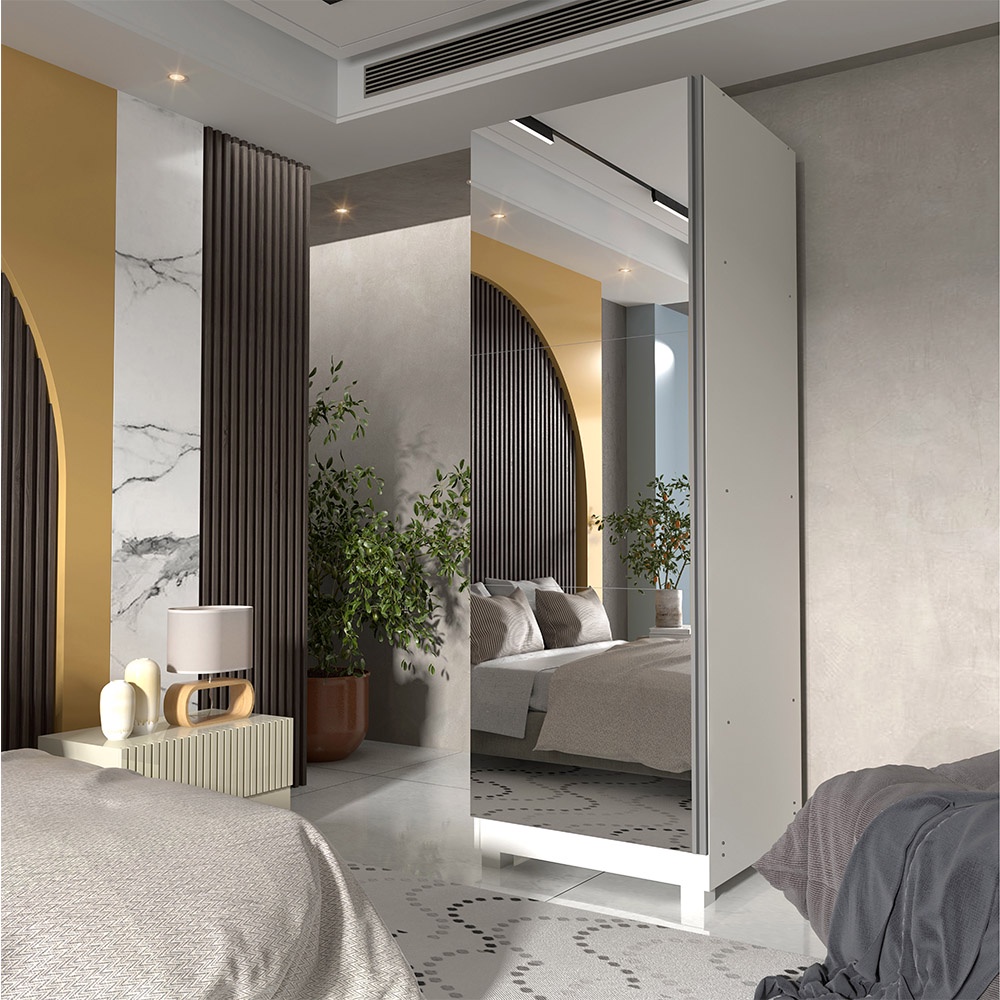 Sapateira Com Espelho 1 Porta Gold Branca - Gelius - Home & Living