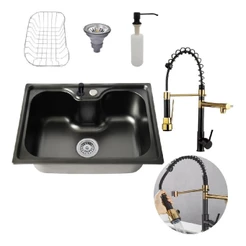 Cuba Cozinha Gourmet Aço Inox Luxo Preto + Torneira Flexível