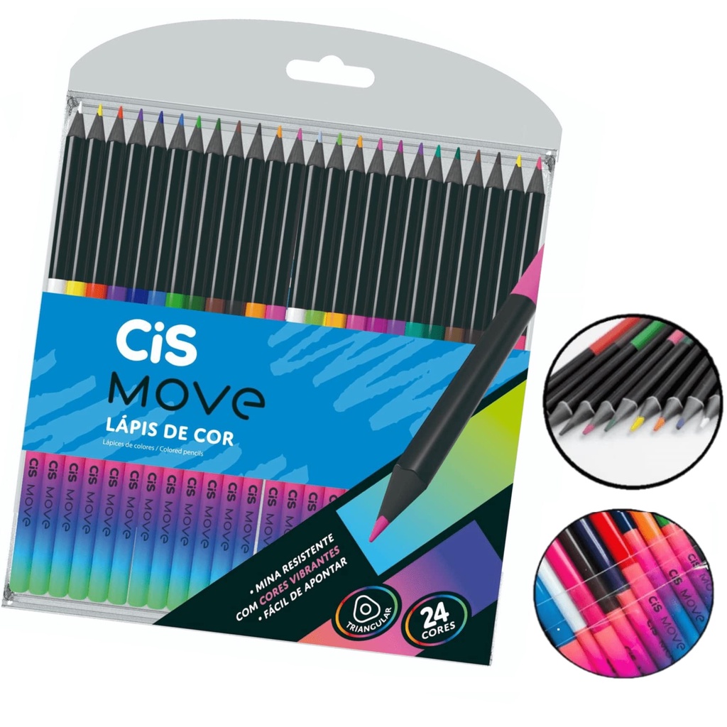 Lápis De Cor Triangular Move Estojo Com 24 Cores - Cis