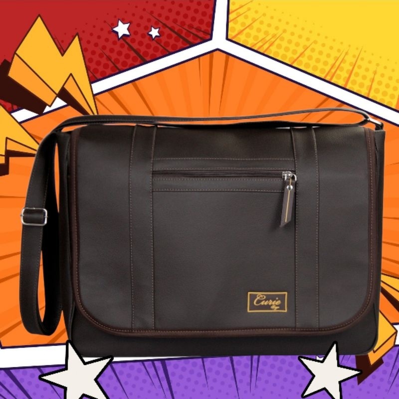 Bolsa carteiro transversal, motoboy , documentos, universitário, Marrom e Preto Ziper.