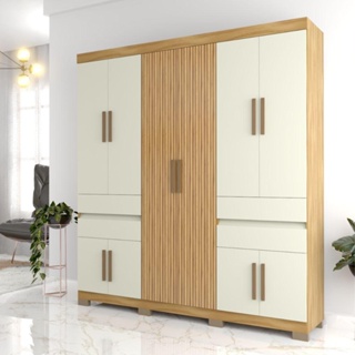 Guarda-Roupa Casal 10 Portas 4 Gavetas Freijo/Off White em Oferta na Shopee