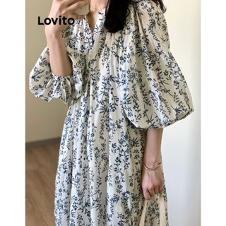 Lovito Casual Vestido Feminino Floral com Botão LNA26150 (Multicor)