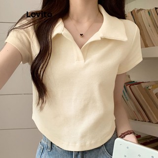 Lovito Casual Camiseta Feminina Lisa Básica de Malha Waffle com Bainha de Lenço LNE27015 (Multicolorido)