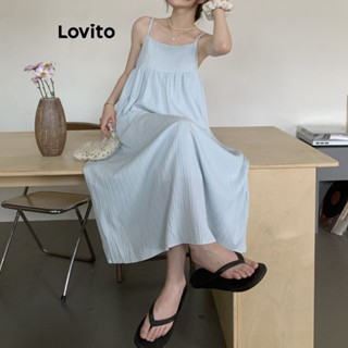 Lovito Vestido Casual Liso Sem Costas Para Mulheres LNA37076 (Azul Claro)