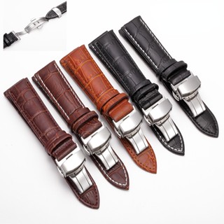 Pulseira De 10-24mm Fivela De Borboleta Couro Genuíno De Vaca Bezerro Clássico De Negócios Acessórios De Relógios Formal