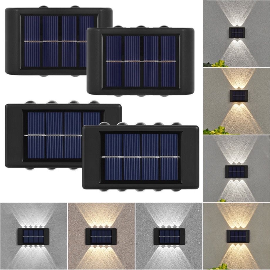 Arandela Slim 2 Focos 10 LED Externa Parede Muro Movida Solar Luminosa Iluminação para Jardim Rua Paisagem Varanda