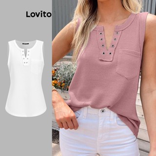 Lovito Regata Casual Com Ilhós Lisos Para Mulheres LNE31028 (Rosa)