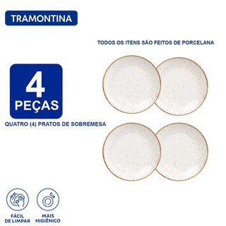 Aparelho de Jantar Jogo de Pratos Sobremesa 21 cm Tramontina Rústico Marrom em Porcelana 4 Peças em Oferta na Shopee