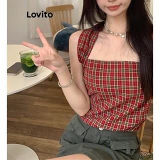 Lovito Regata Casual Xadrez Com Laço Para Mulheres LNE38294 (Vermelho)