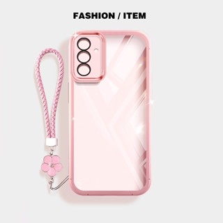 Caixa Samsung Galaxy A13 A14 A25 A34 A54 M54 M14 5G A24 A04S 4G De Silicone Transparente À Prova De Choque Com Corda Para Pendurar Flores