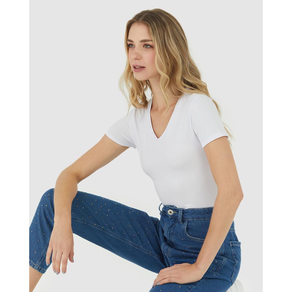 Blusa Básica Feminina Decote V Em Algodão em Oferta na Shopee