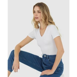Blusa Básica Feminina Decote V Em Algodão