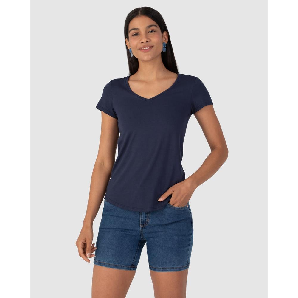 Blusa Básica Feminina Mullet Decote V Em Viscose Stretch em Oferta na Shopee