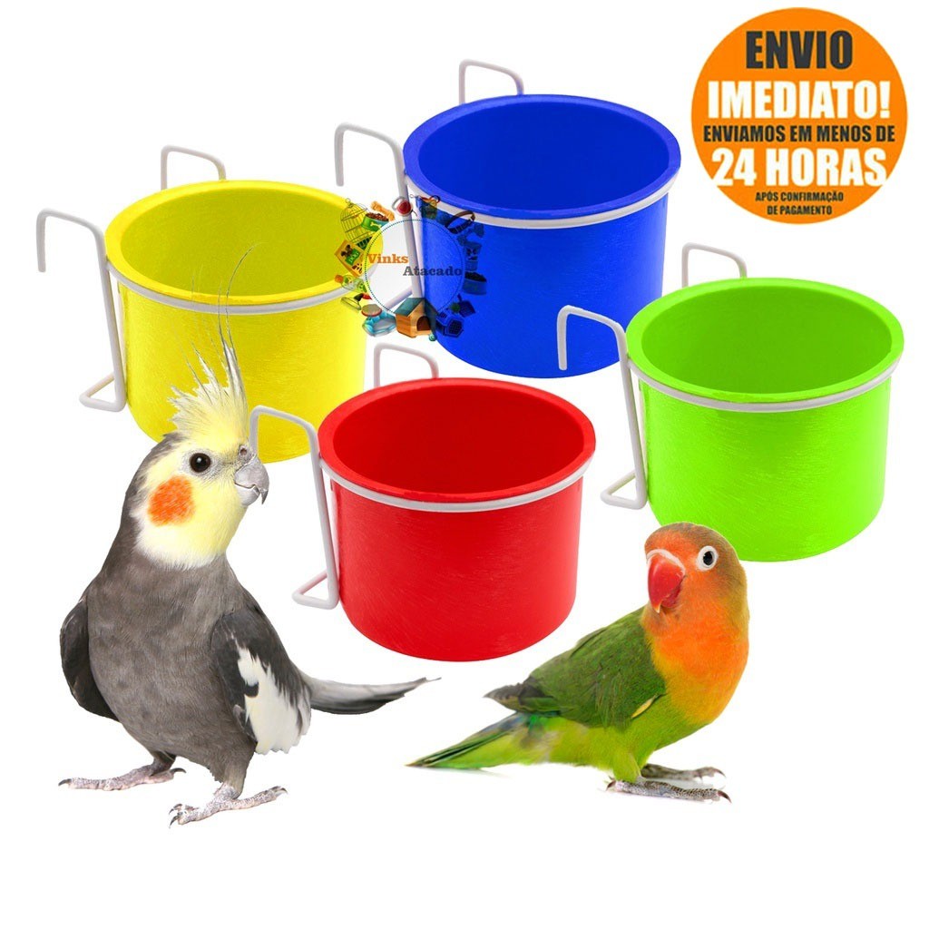 Caneca Plástica Pote Comedouro Com Suporte Gancho Para Calopsita Agapornis Passaros Grande 190ml