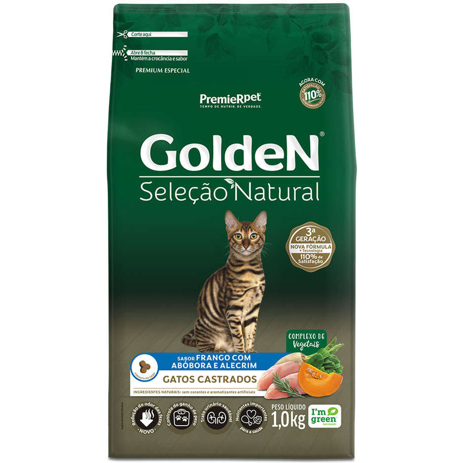 Ração 1kg Golden Special para Gatos Castrados Frango, Abóbora e Alecrim