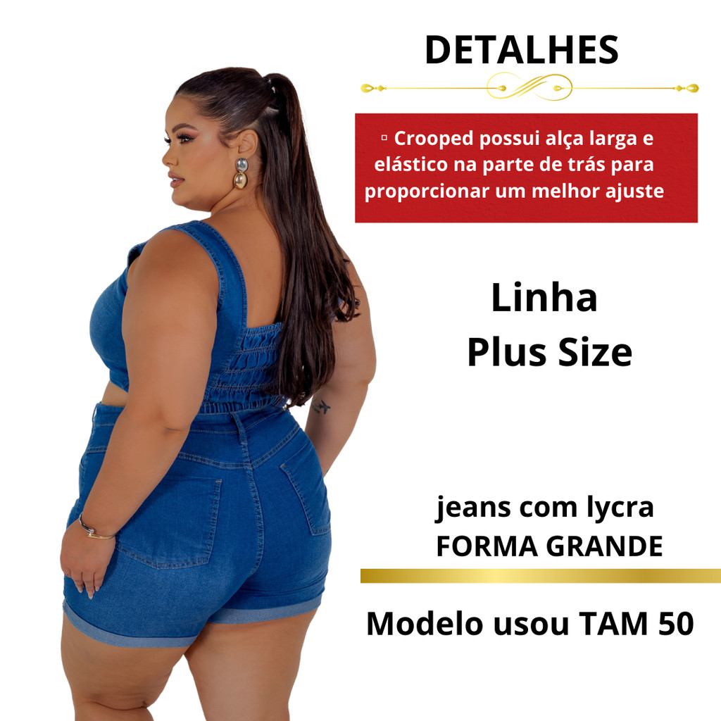 Conjunto Jeans Plus Size Feminino Cropped e Short com lycra — imagem 2 de 2