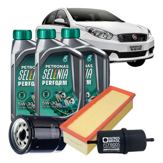 Kit Troca de Óleo e Filtros - Fiat Grand Siena 1.4 Motor EVO - 5W30 Petronas em Oferta na Shopee