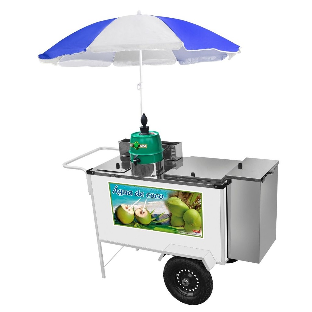 Carrinho Ambulante de Água de Coco com Guarda Sol e Rodas Pneumáticas Cefaz