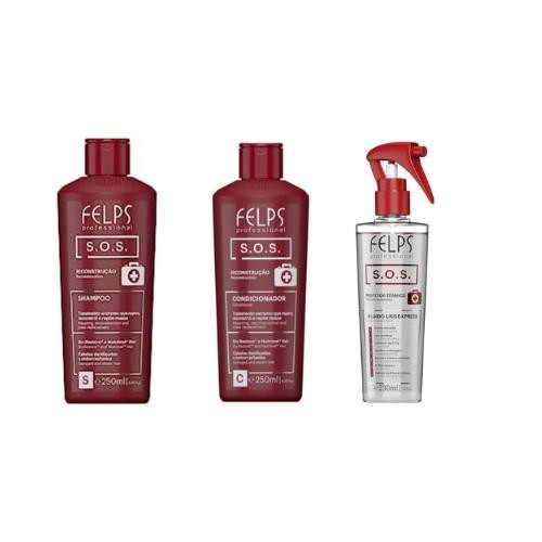 Felps Kit SOS Shampoo 250ml + Condicionador 250ml + Liss Express 230ml - Pupita