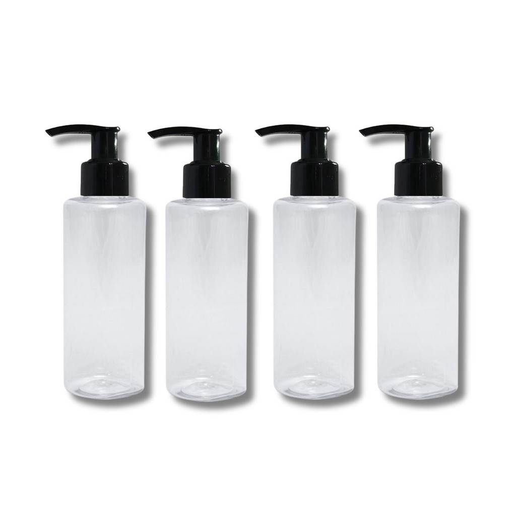 Kit 4 Frascos Tampa Válvula Pump 100ml Cilíndricos Viagem Sabonete Liquido Skincare Shampoo