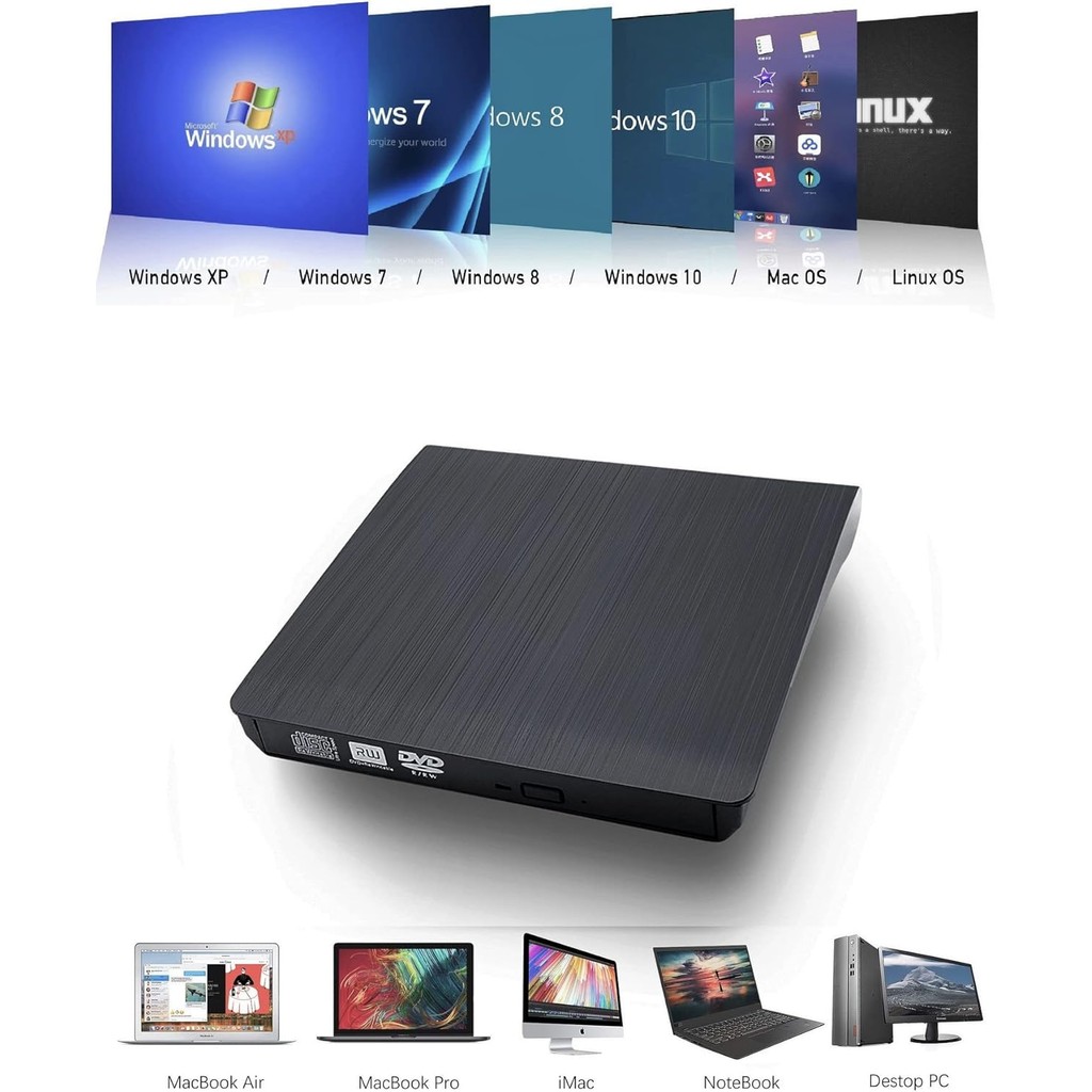 Leitor Gravador Cd Dvd Externo Usb Slim Preto Notebook Pc