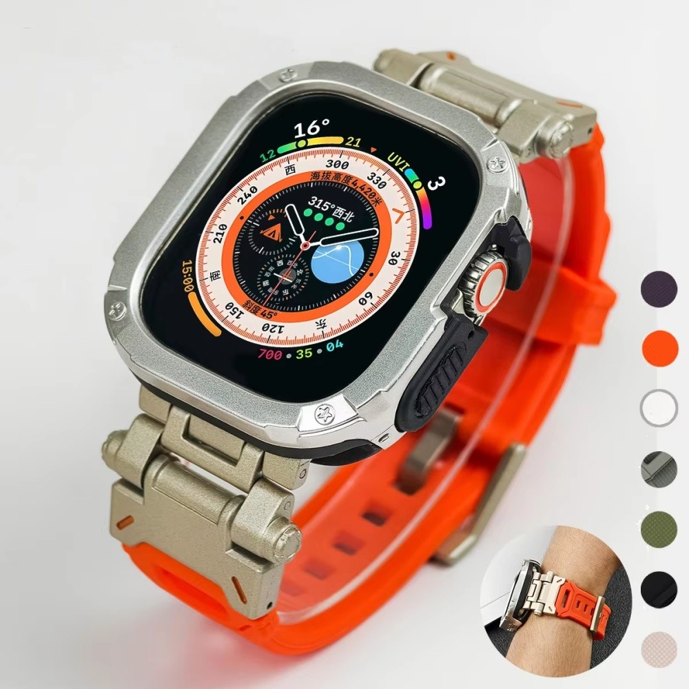 Silicone Pulseira Aço inoxidável+Silicone 2 em 1 Case Kit Para Apple Watch S10 1