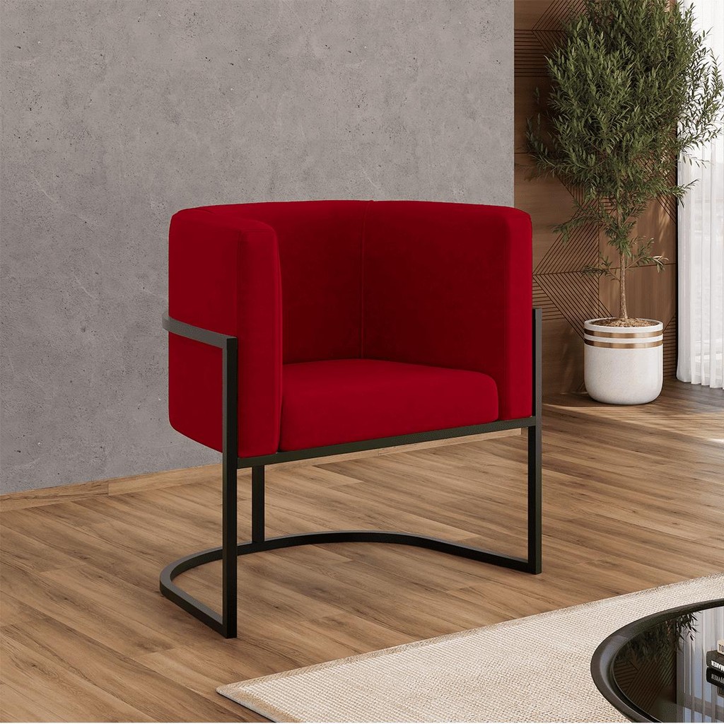 Poltrona Cadeira Decorativa Lua Recepção Base de Ferro Black