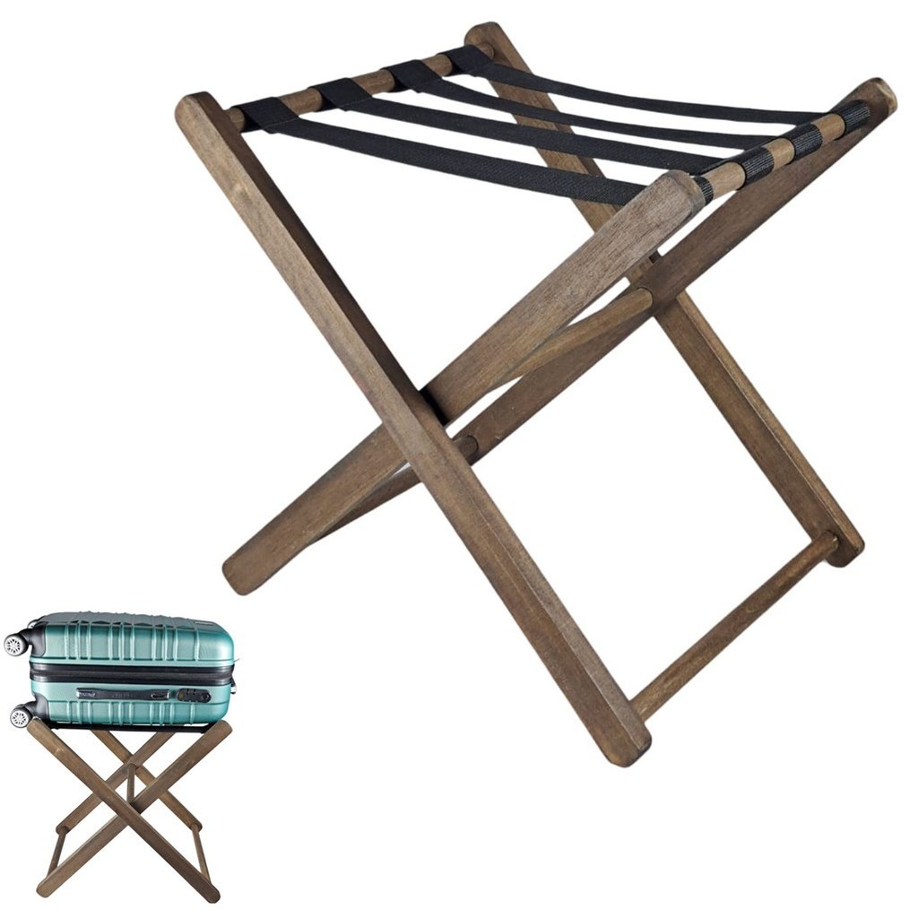 Suporte De Malas Madeira Para Hotel Pousada Maleiro Bagagens Cor Nogueira - AMZ