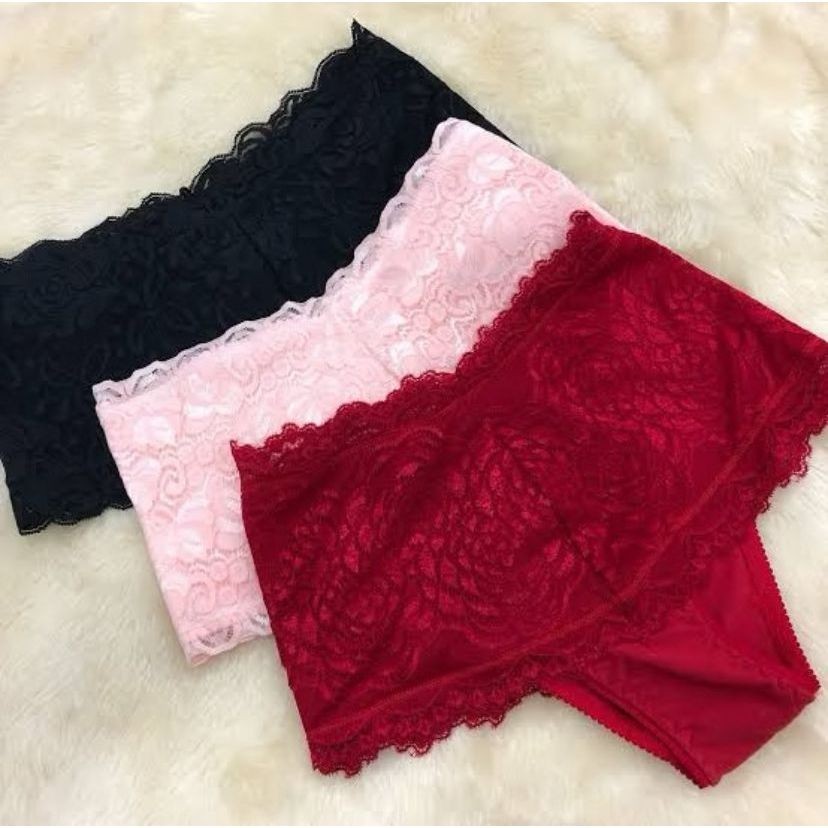 Kit 3 Calcinha Cinta De Renda Cintura Alta pós parto de Algodão Segura Barriga em Oferta na Shopee