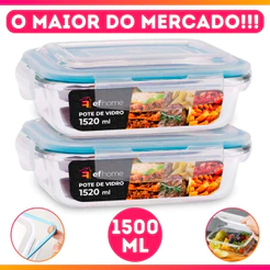 Kit 2 Potes 1520ml De Vidro Com Tampa Hermética e Travas Vai ao Forno/Freezer