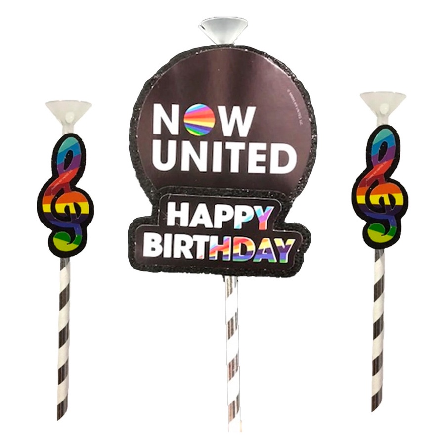 Topo de Bolo com Pega Balão  Impresso EVA - Now United - 3 unidades - Piffer - Rizzo