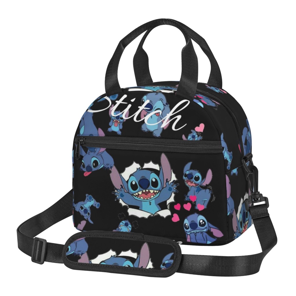 Lancheira Disneys Stitch Saco De Almoço Isolado Reutilizável Para Mulheres Tote De Grande Capacidade Com Alça De Ombro