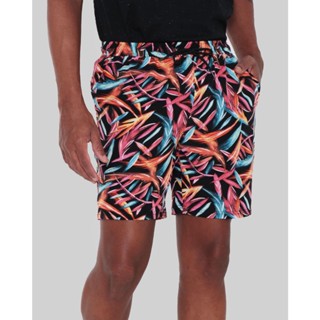 Short Masculino Praia Estampa Folhagem Preto