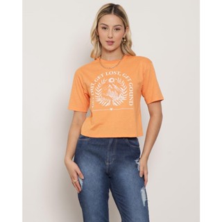 Blusa Feminina Estampa Frase Manga Curta Laranja