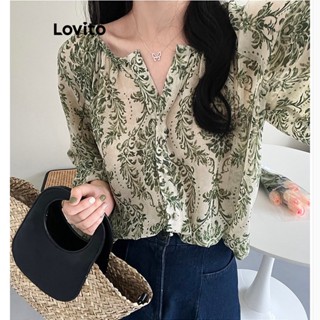 Lovito Blusa com Botões Frontais e Estampa Floral Pequena para Mulheres LNE19118 (Multicolorido)