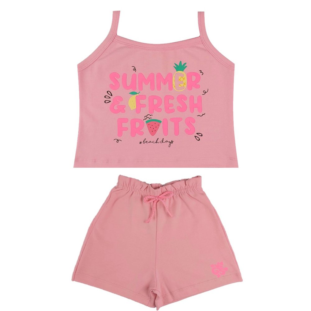 Conjunto Infantil Roupa Menina Blusa Cropped de Alcinha Shorts Confortável Cótton - Conjunto Feminino 4 ao 14