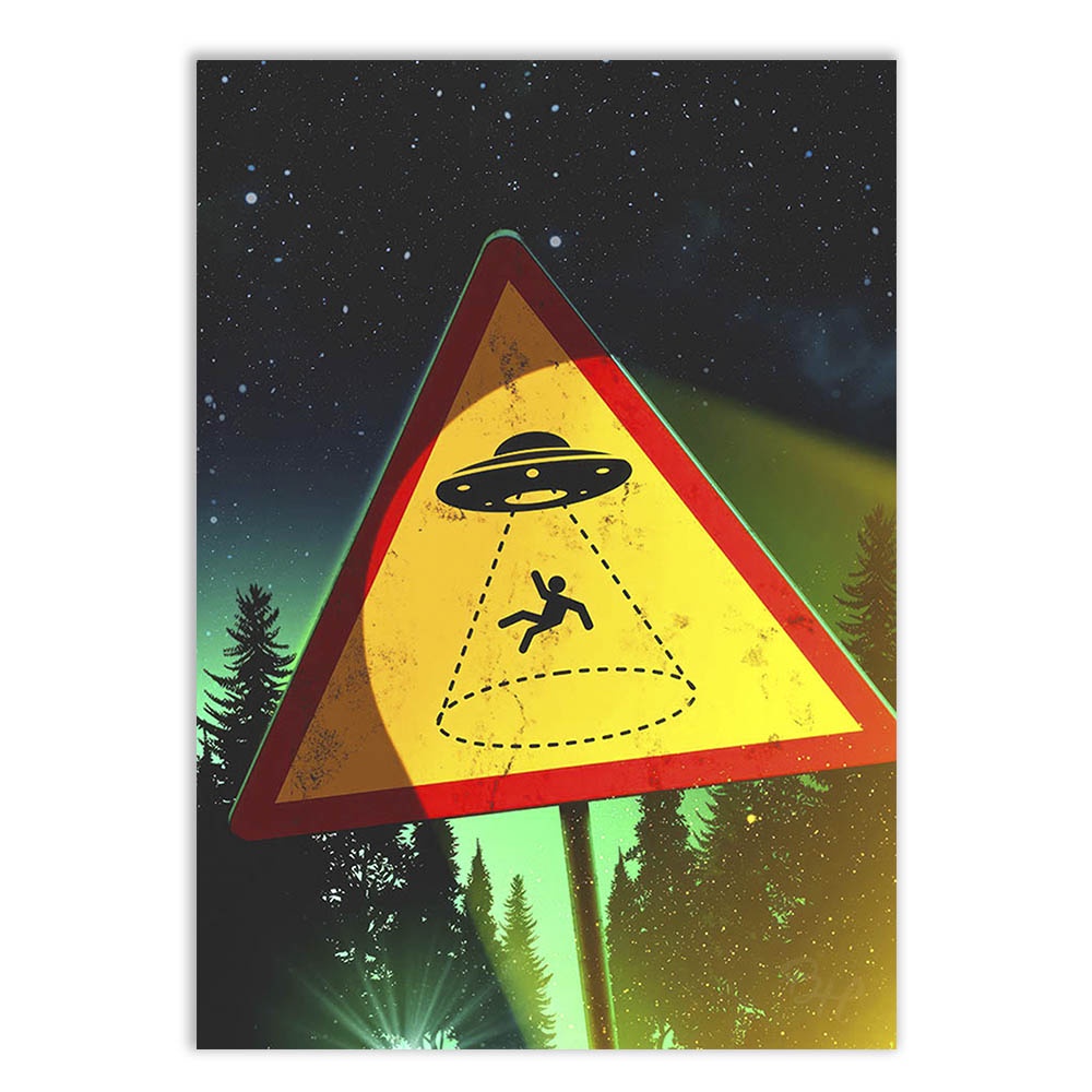 Placa Quadro Decorativo Engraçada Risco De Abdução Ufologia Et Ovni Alien Decoração