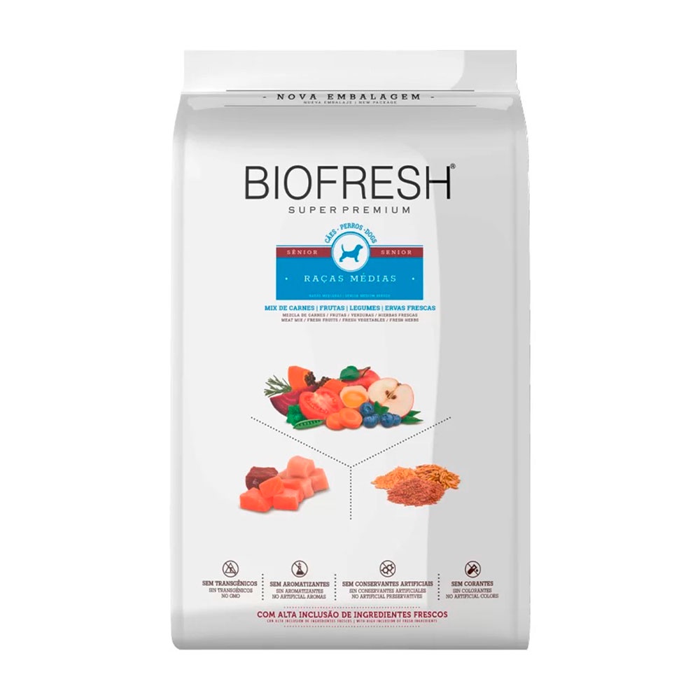 Ração Biofresh Para Cães Sênior Raças Médias Mix de Carne, Frutas, Legumes 10,1kg em Oferta na Shopee