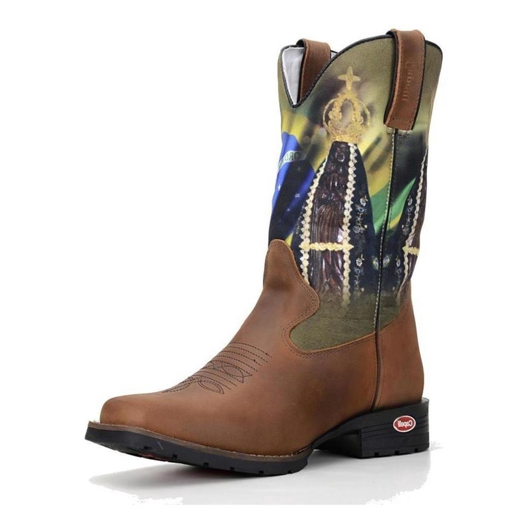 Bota Country Capelli Masculina Couro Estampada Bico Quadrado